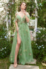 Load image into Gallery viewer, Green Off Shoulder A Line Prom Dress with Embroidery