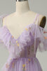 Load image into Gallery viewer, Lavender Off Shoulder A Line Prom Dress with Embroidery