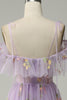 Load image into Gallery viewer, Lavender Off Shoulder A Line Prom Dress with Embroidery