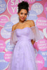 Load image into Gallery viewer, Off the Shoulder Lavender Princess Prom Dress with Ruffles