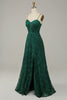 Load image into Gallery viewer, Dark Green Lace Spaghetti Straps Corset Prom Dress