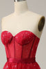 Load image into Gallery viewer, Strapless Red A Line Corset Prom Dress