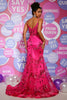 Load image into Gallery viewer, Hot Pink Sequins Print Mermaid Corset Prom Dress