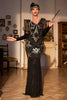 Load image into Gallery viewer, Sheath V Neck Black Sequins Long Sparkly Party Dress with Fringes