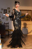 Load image into Gallery viewer, Sheath V Neck Black Sequins Long Sparkly Party Dress with Fringes