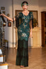 Load image into Gallery viewer, Sheath V Neck Black Sequins Long Sparkly Party Dress with Fringes