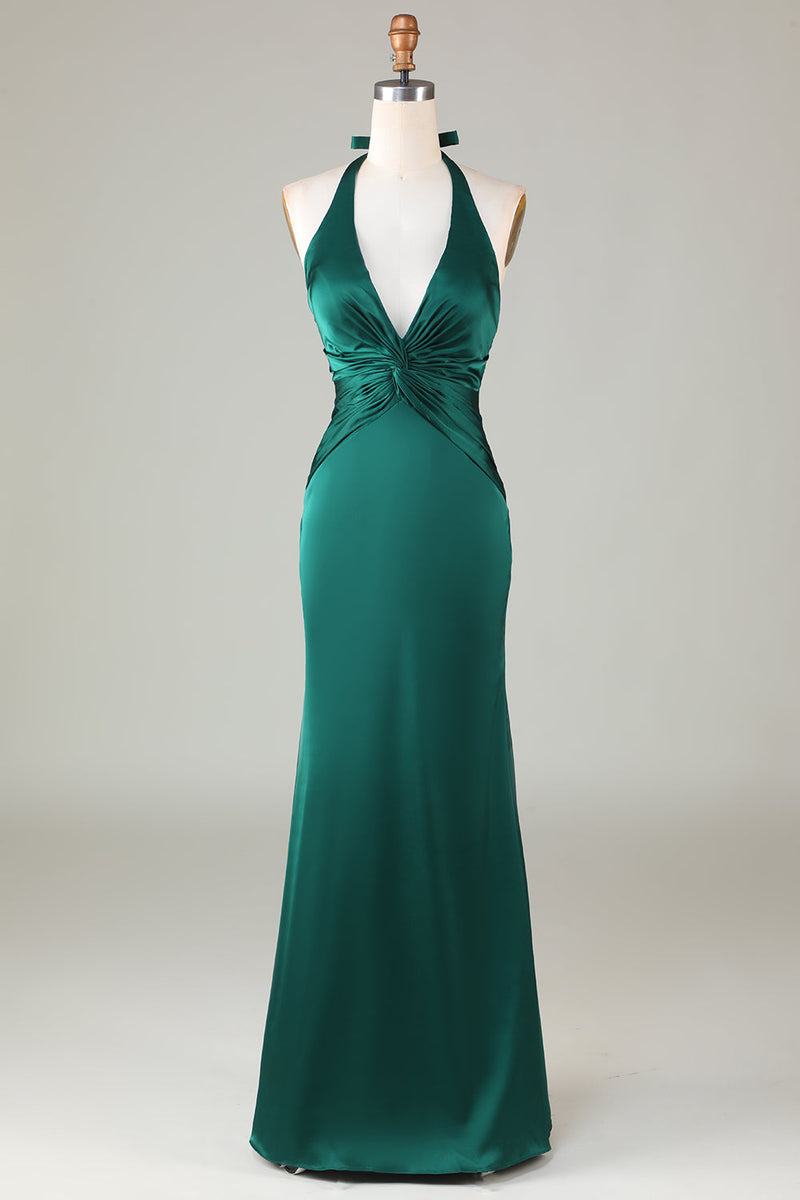 Load image into Gallery viewer, Mermaid Halter Dark Green Bridesmaid Dress