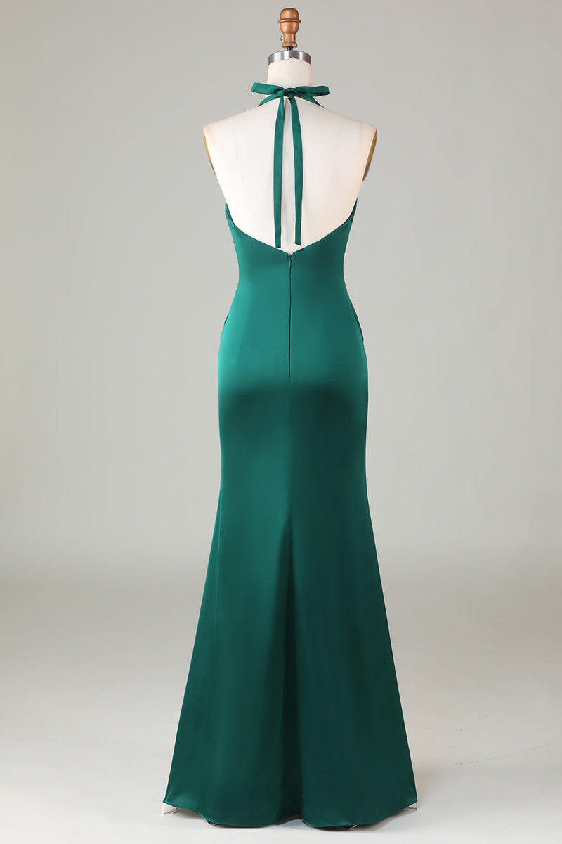 Load image into Gallery viewer, Mermaid Halter Dark Green Bridesmaid Dress