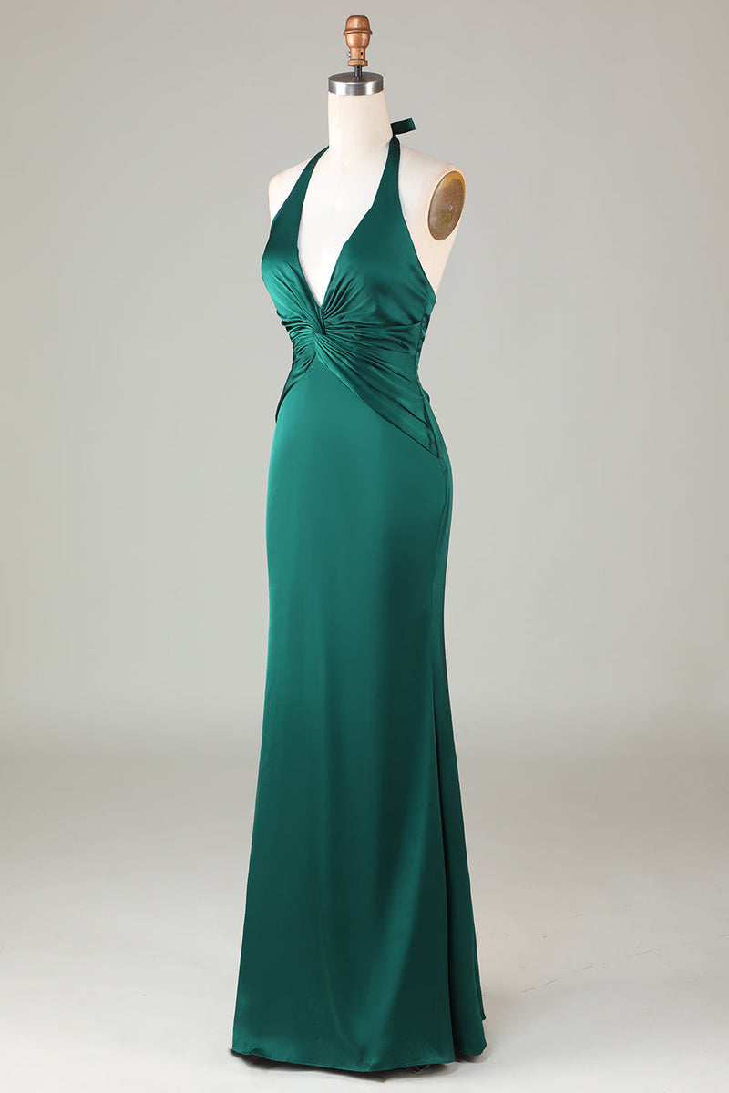 Load image into Gallery viewer, Mermaid Halter Dark Green Bridesmaid Dress