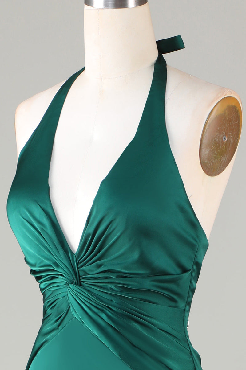 Load image into Gallery viewer, Mermaid Halter Dark Green Bridesmaid Dress