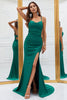 Load image into Gallery viewer, Mermaid Spaghetti Straps Dark Green Long Prom Dress with Criss Cross Back