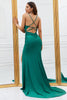 Load image into Gallery viewer, Mermaid Spaghetti Straps Dark Green Long Prom Dress with Criss Cross Back