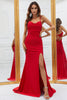 Load image into Gallery viewer, Mermaid Spaghetti Straps Red Long Prom Dress with Criss Cross Back