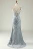 Load image into Gallery viewer, Mermaid Spaghetti Straps Grey Satin Prom Dress with Slit