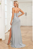 Load image into Gallery viewer, Mermaid Spaghetti Straps Grey Satin Prom Dress with Slit