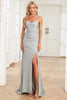 Load image into Gallery viewer, Mermaid Spaghetti Straps Grey Satin Prom Dress with Slit