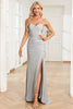 Load image into Gallery viewer, Mermaid Spaghetti Straps Grey Satin Prom Dress with Slit