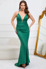 Load image into Gallery viewer, Mermaid Spaghetti Straps Dark Green Plus Size Prom Dress with Criss Cross Back