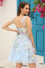 Load image into Gallery viewer, Blue Corset A-Line Short Prom Dress with 3D Flowers