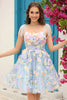 Load image into Gallery viewer, Blue Corset A-Line Short Prom Dress with 3D Flowers