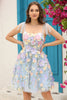 Load image into Gallery viewer, Blue Corset A-Line Short Prom Dress with 3D Flowers