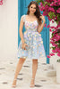 Load image into Gallery viewer, Blue Corset A-Line Short Prom Dress with 3D Flowers