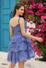 Load image into Gallery viewer, Off the Shoulder A Line Blue Corset Graduation Dress with Lace