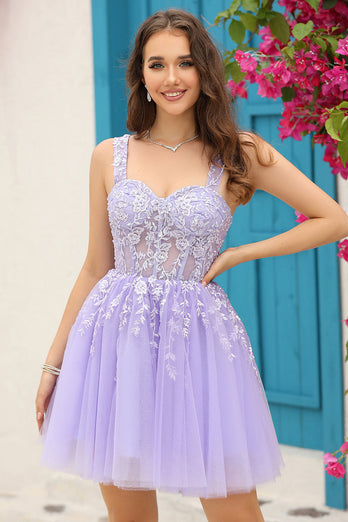 Lilac Corset Straps A-Line Graduation Dress