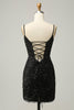 Load image into Gallery viewer, Sheath Spaghetti Straps Black Sequins Short Homecoming Dress with Criss Cross Back