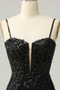 Load image into Gallery viewer, Sheath Spaghetti Straps Black Sequins Short Homecoming Dress with Criss Cross Back