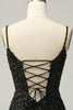 Load image into Gallery viewer, Sheath Spaghetti Straps Black Sequins Short Homecoming Dress with Criss Cross Back