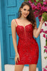 Load image into Gallery viewer, Bodycon Spaghetti Straps Red Sequins Cocktail Dress with Criss Cross Back