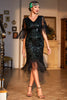 Load image into Gallery viewer, Dark Green V-neck Fringed Sequins Party Dress