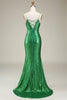 Load image into Gallery viewer, Sparkly Mermaid Spaghetti Straps Green Sequins Long Prom Dress with Split Front