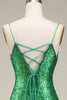 Load image into Gallery viewer, Sparkly Mermaid Spaghetti Straps Green Sequins Long Prom Dress with Split Front