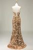 Load image into Gallery viewer, Sparkly Golden Mermaid Sequin Prom Dress With Slit