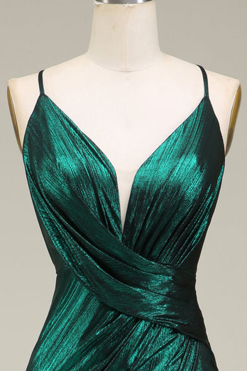 Mermaid Spaghetti Straps Dark Green Long Prom Dress with Open Back