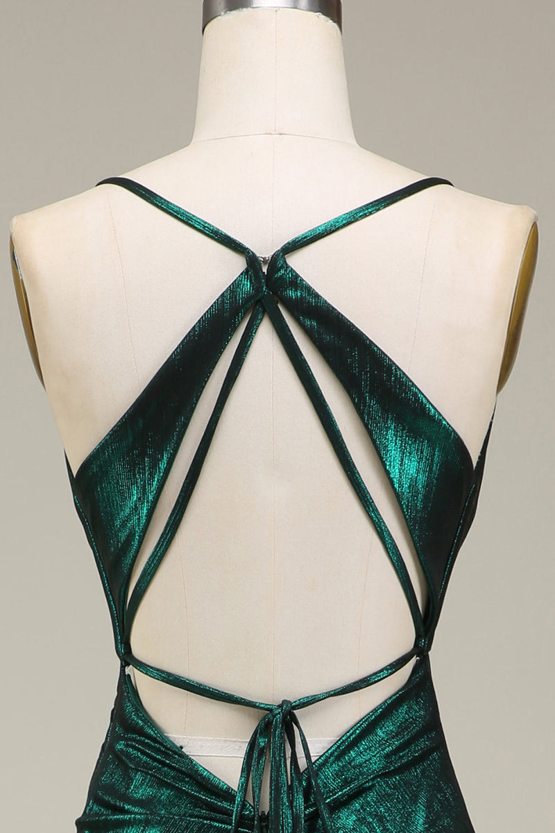 Load image into Gallery viewer, Mermaid Spaghetti Straps Dark Green Long Prom Dress with Open Back