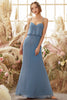 Load image into Gallery viewer, Baby Blue Long Chiffon Bridesmaid Dress