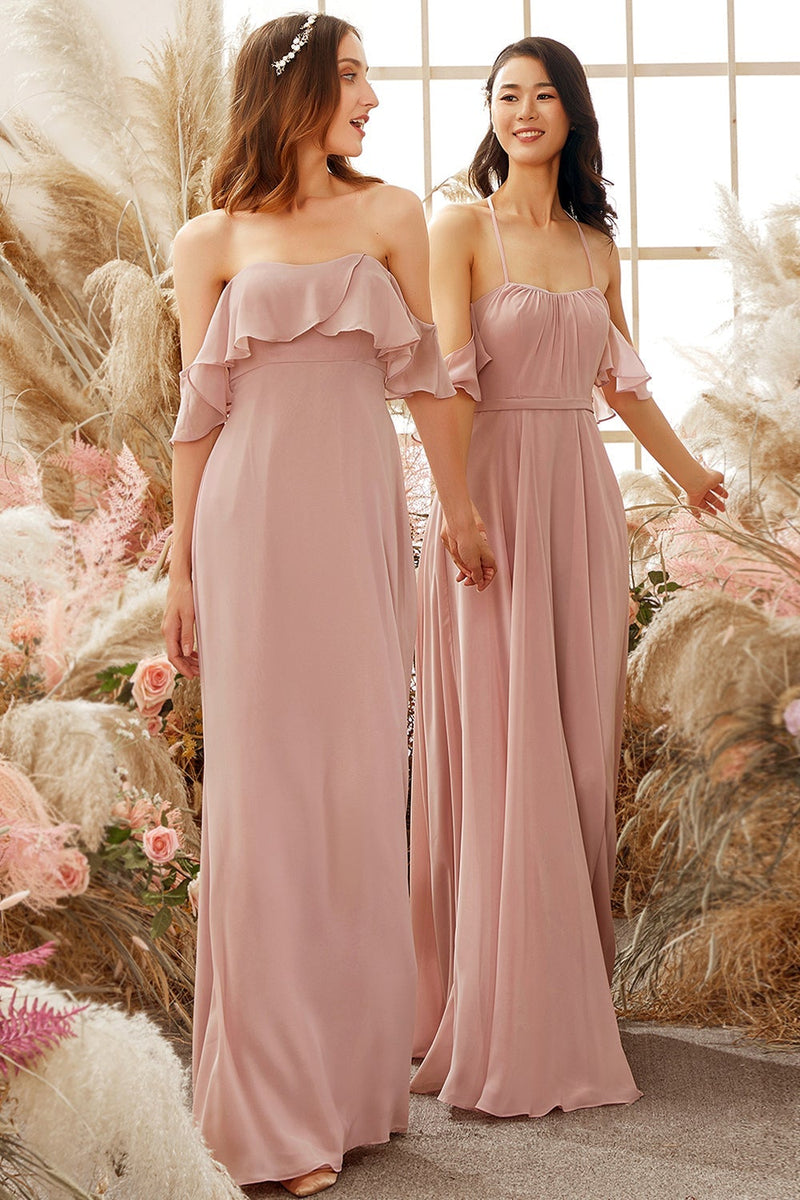 Load image into Gallery viewer, Elegant Off The Shoulder Chiffon Bridesmaid Dress