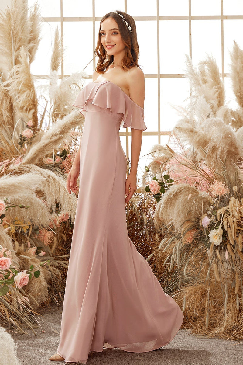 Load image into Gallery viewer, Elegant Off The Shoulder Chiffon Bridesmaid Dress