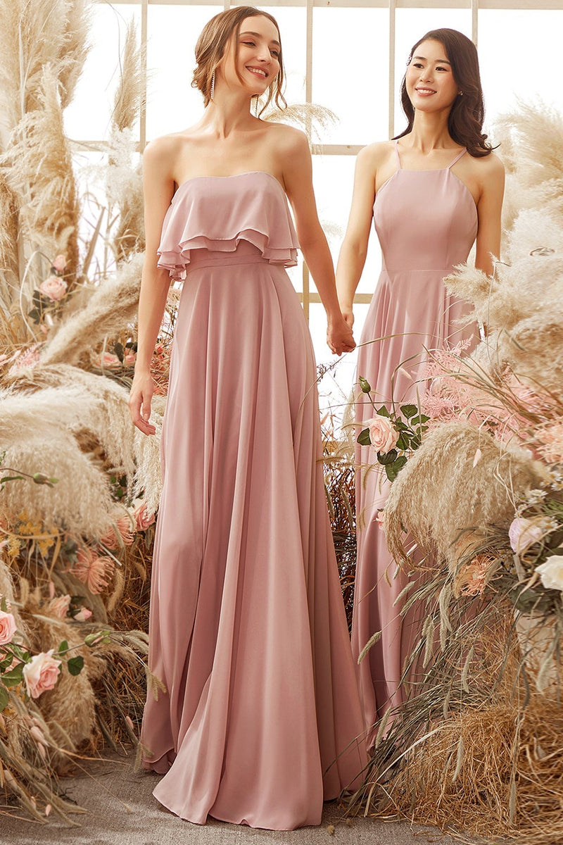 Load image into Gallery viewer, Elegant Strapless Chiffon Bridesmaid Dress