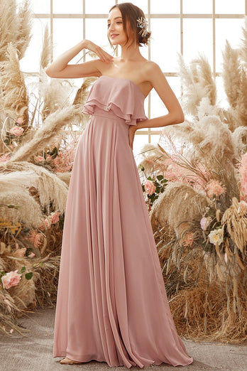 Elegant Strapless Chiffon Bridesmaid Dress