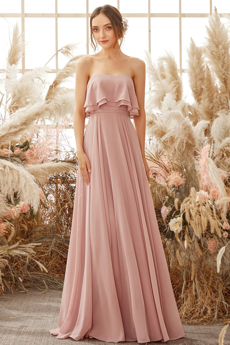 Load image into Gallery viewer, Elegant Strapless Chiffon Bridesmaid Dress