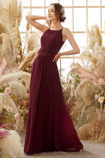 Elegant Burgundy Chiffon Bridesmaid Dress