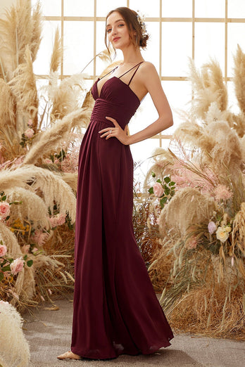 Burgundy Chiffon Bridesmaid Dress