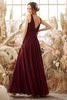 Load image into Gallery viewer, Burgundy V Neck Chiffon Bridesmaid Dress