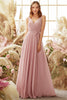 Load image into Gallery viewer, Blush V Neck Long Chiffon Bridesmaid Dress