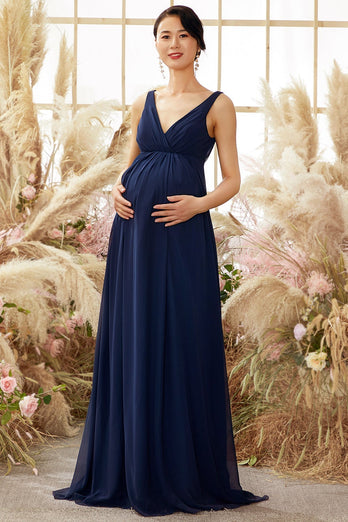 V neck Long Maternity Bridesmaid Dress