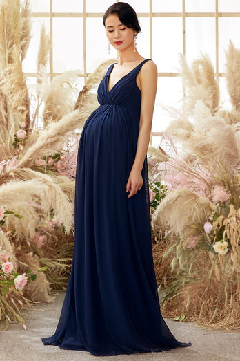 V neck Long Maternity Bridesmaid Dress